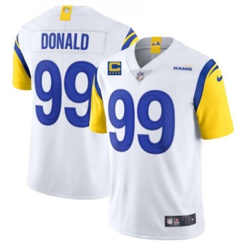 Men's Los Angeles Rams #99 Aaron Donald 2022 White With 4-star C Patch Vapor Untouchable Limited Stitched Jersey Men's Los Angeles Rams #99 Aaron Donald 2022 White With 4-star C Patch Vapor Untouchable Limited Stitched Jersey
