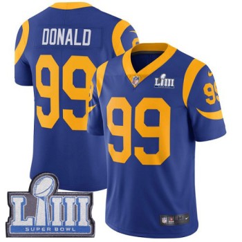 Men's Los Angeles Rams #99 Aaron Donald Royal Blue Super Bowl LIII Vapor Untouchable Limited Stitched NFL Jersey Men's Los Angeles Rams #99 Aaron Donald Royal Blue Super Bowl LIII Vapor Untouchable Limited Stitched NFL Jersey