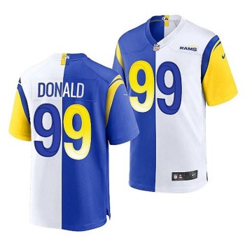 Men's Los Angeles Rams #99 Aaron Donald Royal/White Split Stitched Football Jersey Men's Los Angeles Rams #99 Aaron Donald Royal/White Split Stitched Football Jersey