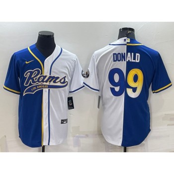 Men's Los Angeles Rams #99 Aaron Donald Royal/White Split With Patch Cool Base Stitched Baseball Jersey Men's Los Angeles Rams #99 Aaron Donald Royal/White Split With Patch Cool Base Stitched Baseball Jersey