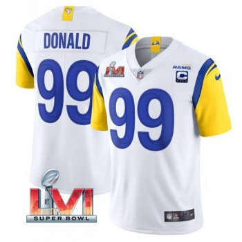 Men's Los Angeles Rams #99 Aaron Donald White 2022 With C Patch Super Bowl LVI Vapor Limited Jersey Men's Los Angeles Rams #99 Aaron Donald White 2022 With C Patch Super Bowl LVI Vapor Limited Jersey
