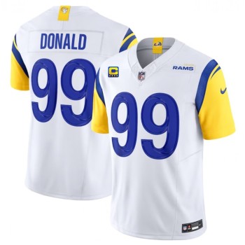 Men's Los Angeles Rams #99 Aaron Donald White 2023 F.U.S.E. With 4-Star C Patch Vapor Untouchable Limited Stitched Football Jersey Men's Los Angeles Rams #99 Aaron Donald White 2023 F.U.S.E. With 4-Star C Patch Vapor Untouchable Limited Stitched Football Jersey