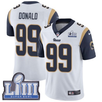 Men's Los Angeles Rams #99 Aaron Donald White Super Bowl LIII Vapor Untouchable Limited Stitched NFL Jersey Men's Los Angeles Rams #99 Aaron Donald White Super Bowl LIII Vapor Untouchable Limited Stitched NFL Jersey