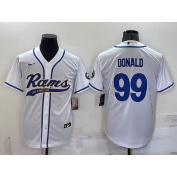 Men's Los Angeles Rams #99 Aaron Donald White With Patch Cool Base Stitched Baseball Jersey Men's Los Angeles Rams #99 Aaron Donald White With Patch Cool Base Stitched Baseball Jersey