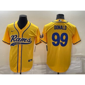 Men's Los Angeles Rams #99 Aaron Donald Yellow Cool Base Stitched Baseball Jersey Men's Los Angeles Rams #99 Aaron Donald Yellow Cool Base Stitched Baseball Jersey