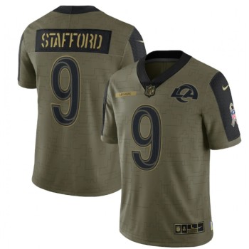 Men's Los Angeles Rams #9 Matthew Stafford 2021 Olive Salute To Service Limited Stitched Jersey Men's Los Angeles Rams #9 Matthew Stafford 2021 Olive Salute To Service Limited Stitched Jersey