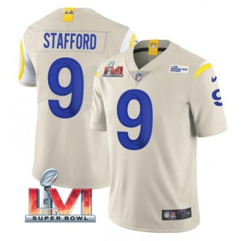 Men's Los Angeles Rams #9 Matthew Stafford 2022 Bone Super Bowl LVI Vapor Limited Stitched Jersey Men's Los Angeles Rams #9 Matthew Stafford 2022 Bone Super Bowl LVI Vapor Limited Stitched Jersey