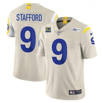 Men's Los Angeles Rams #9 Matthew Stafford 2022 Bone With 4-star C Patch Vapor Untouchable Limited Stitched Jersey Men's Los Angeles Rams #9 Matthew Stafford 2022 Bone With 4-star C Patch Vapor Untouchable Limited Stitched Jersey
