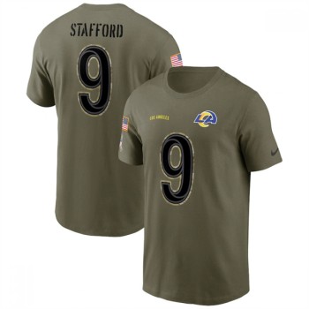 Men's Los Angeles Rams #9 Matthew Stafford 2022 Olive Salute to Service T-Shirt Men's Los Angeles Rams #9 Matthew Stafford 2022 Olive Salute to Service T-Shirt