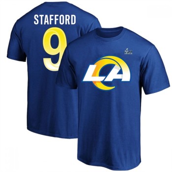Men's Los Angeles Rams #9 Matthew Stafford 2022 Royal Super Bowl LVI Champions T-Shirt Men's Los Angeles Rams #9 Matthew Stafford 2022 Royal Super Bowl LVI Champions T-Shirt