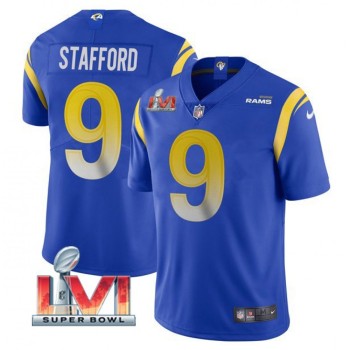 Men's Los Angeles Rams #9 Matthew Stafford 2022 Royal Super Bowl LVI Vapor Limited Stitched Jersey Men's Los Angeles Rams #9 Matthew Stafford 2022 Royal Super Bowl LVI Vapor Limited Stitched Jersey