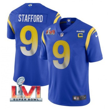 Men's Los Angeles Rams #9 Matthew Stafford 2022 Royal With C Patch Super Bowl LVI Vapor Limited Jersey Men's Los Angeles Rams #9 Matthew Stafford 2022 Royal With C Patch Super Bowl LVI Vapor Limited Jersey