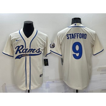 Men's Los Angeles Rams #9 Matthew Stafford Bone Cool Base Stitched Baseball Jersey Men's Los Angeles Rams #9 Matthew Stafford Bone Cool Base Stitched Baseball Jersey