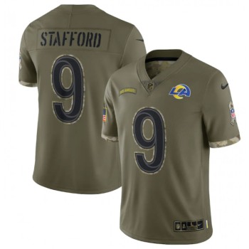 Men's Los Angeles Rams #9 Matthew Stafford Olive 2022 Salute To Service Limited Stitched Jersey Men's Los Angeles Rams #9 Matthew Stafford Olive 2022 Salute To Service Limited Stitched Jersey