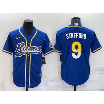 Men's Los Angeles Rams #9 Matthew Stafford Royal With Patch Cool Base Stitched Baseball Jersey Men's Los Angeles Rams #9 Matthew Stafford Royal With Patch Cool Base Stitched Baseball Jersey