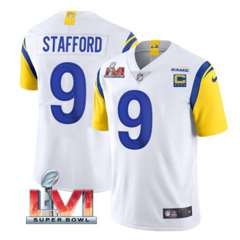 Men's Los Angeles Rams #9 Matthew Stafford White 2022 With C Patch Super Bowl LVI Vapor Limited Jersey Men's Los Angeles Rams #9 Matthew Stafford White 2022 With C Patch Super Bowl LVI Vapor Limited Jersey