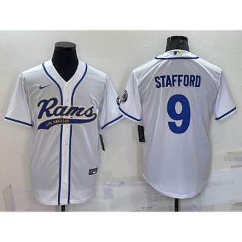 Men's Los Angeles Rams #9 Matthew Stafford White With Patch Cool Base Stitched Baseball Jersey Men's Los Angeles Rams #9 Matthew Stafford White With Patch Cool Base Stitched Baseball Jersey