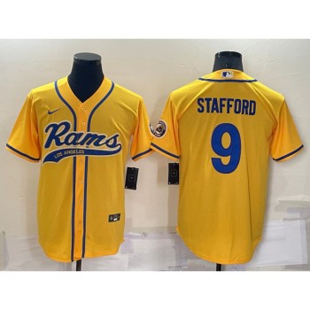 Men's Los Angeles Rams #9 Matthew Stafford Yellow Cool Base Stitched Baseball Jersey Men's Los Angeles Rams #9 Matthew Stafford Yellow Cool Base Stitched Baseball Jersey