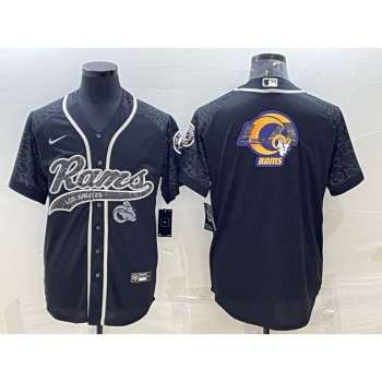 Men's Los Angeles Rams Black Reflective Team Big Logo With Patch Cool Base Stitched Baseball Jersey Men's Los Angeles Rams Black Reflective Team Big Logo With Patch Cool Base Stitched Baseball Jersey