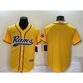 Men's Los Angeles Rams Blank Cool Base Yellow Stitched Baseball Jersey Men's Los Angeles Rams Blank Cool Base Yellow Stitched Baseball Jersey