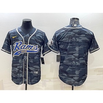 Men's Los Angeles Rams Blank Grey/Navy With Patch Cool Base Stitched Baseball Jersey Men's Los Angeles Rams Blank Grey/Navy With Patch Cool Base Stitched Baseball Jersey