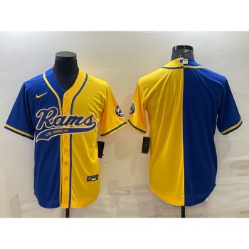 Men's Los Angeles Rams Blank Royal/Yellow Split With Patch Cool Base Stitched Baseball Jersey Men's Los Angeles Rams Blank Royal/Yellow Split With Patch Cool Base Stitched Baseball Jersey