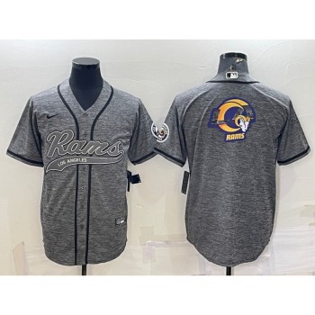 Men's Los Angeles Rams Grey Team Big Logo With Patch Cool Base Stitched Baseball Jersey Men's Los Angeles Rams Grey Team Big Logo With Patch Cool Base Stitched Baseball Jersey