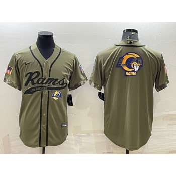 Men's Los Angeles Rams Olive Salute to Service Team Big Logo Cool Base Stitched Baseball Jersey Men's Los Angeles Rams Olive Salute to Service Team Big Logo Cool Base Stitched Baseball Jersey