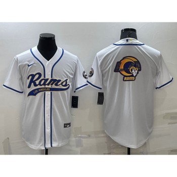 Men's Los Angeles Rams White Team Big Logo With Patch Cool Base Stitched Baseball Jersey Men's Los Angeles Rams White Team Big Logo With Patch Cool Base Stitched Baseball Jersey