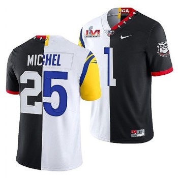 Men's Los Angeles Rams X Georgia Bulldogs #25 Sony Michel Black/White Split Super Bowl LVI Stitched Jersey Men's Los Angeles Rams X Georgia Bulldogs #25 Sony Michel Black/White Split Super Bowl LVI Stitched Jersey
