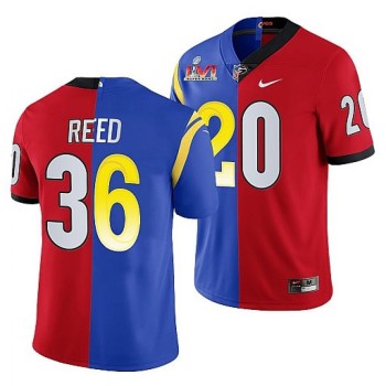 Men's Los Angeles Rams X Georgia Bulldogs #36 J.R. Reed Red/Royal Split Super Bowl LVI Stitched Jersey Men's Los Angeles Rams X Georgia Bulldogs #36 J.R. Reed Red/Royal Split Super Bowl LVI Stitched Jersey