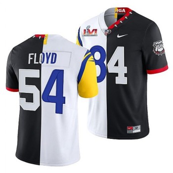 Men's Los Angeles Rams X Georgia Bulldogs #54 Leonard Floyd Black/White Split Super Bowl LVI Stitched Jersey Men's Los Angeles Rams X Georgia Bulldogs #54 Leonard Floyd Black/White Split Super Bowl LVI Stitched Jersey
