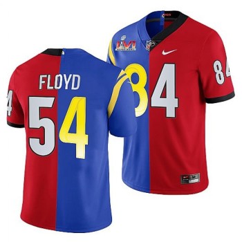 Men's Los Angeles Rams X Georgia Bulldogs #54 Leonard Floyd Red/Royal Split Super Bowl LVI Stitched Jersey Men's Los Angeles Rams X Georgia Bulldogs #54 Leonard Floyd Red/Royal Split Super Bowl LVI Stitched Jersey