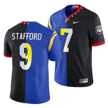 Men's Los Angeles Rams X Georgia Bulldogs #9 Matthew Stafford Black/Royal Split Stitched Jersey Men's Los Angeles Rams X Georgia Bulldogs #9 Matthew Stafford Black/Royal Split Stitched Jersey