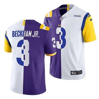 Men's Los Angeles Rams X LSU Tigers #3 Odell Beckham Jr. Purple/White Split Stitched Jersey Men's Los Angeles Rams X LSU Tigers #3 Odell Beckham Jr. Purple/White Split Stitched Jersey