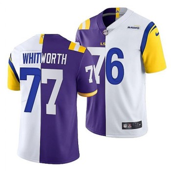 Men's Los Angeles Rams X LSU Tigers #77 Matthew Stafford Purple/White Split Stitched Jersey Men's Los Angeles Rams X LSU Tigers #77 Matthew Stafford Purple/White Split Stitched Jersey