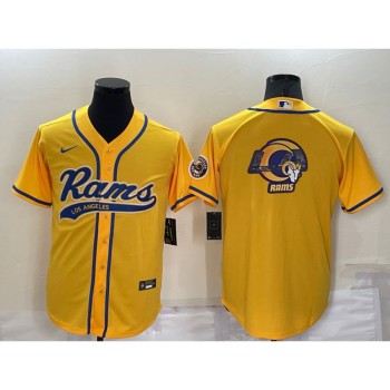 Men's Los Angeles Rams Yellow Team Big Logo With Patch Cool Base Stitched Baseball Jersey Men's Los Angeles Rams Yellow Team Big Logo With Patch Cool Base Stitched Baseball Jersey