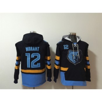 Men's Memphis Grizzlies #12 Ja Morant Black/Blue Ageless Must-Have Lace-Up Pullover Hoodie Men's Memphis Grizzlies #12 Ja Morant Black/Blue Ageless Must-Have Lace-Up Pullover Hoodie
