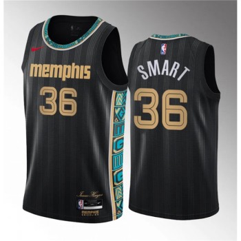 Men's Memphis Grizzlies #36 Marcus Smart Black 2020/21 City Edition Stitched Basketball Jersey