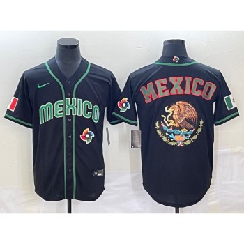 Men's Mexico Baseball 2023 Black Team Big Logo World Baseball Classic Stitched Jersey Men's Mexico Baseball 2023 Black Team Big Logo World Baseball Classic Stitched Jersey