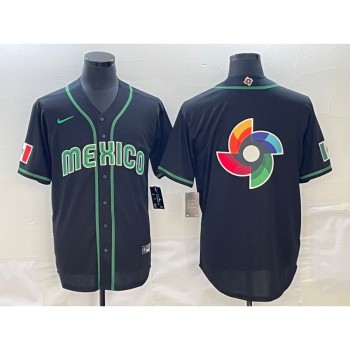 Men's Mexico Baseball 2023 Black World Baseball Big Logo Classic Stitched Jersey Men's Mexico Baseball 2023 Black World Baseball Big Logo Classic Stitched Jersey