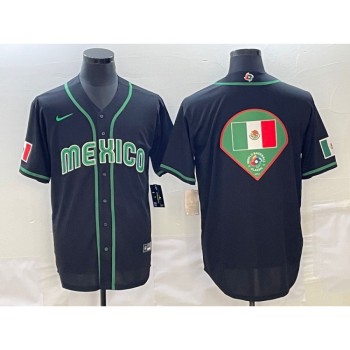 Men's Mexico Baseball 2023 Black World Baseball Big Logo Classic Stitched Jersey Men's Mexico Baseball 2023 Black World Baseball Big Logo Classic Stitched Jersey