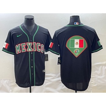 Men's Mexico Baseball 2023 Black World Baseball Big Logo Classic Stitched Jersey Men's Mexico Baseball 2023 Black World Baseball Big Logo Classic Stitched Jersey