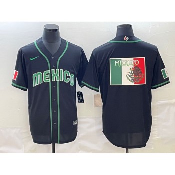 Men's Mexico Baseball 2023 Black World Baseball Big Logo Classic Stitched Jersey Men's Mexico Baseball 2023 Black World Baseball Big Logo Classic Stitched Jersey