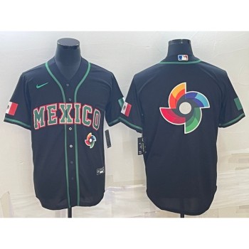 Men's Mexico Baseball 2023 Black World Baseball Big Logo With Patch Classic Stitched Jersey Men's Mexico Baseball 2023 Black World Baseball Big Logo With Patch Classic Stitched Jersey