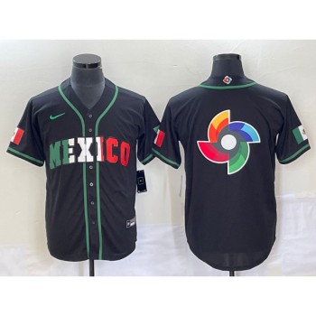 Men's Mexico Baseball 2023 Black World Baseball Classic Team Big Logo Stitched Jersey Men's Mexico Baseball 2023 Black World Baseball Classic Team Big Logo Stitched Jersey