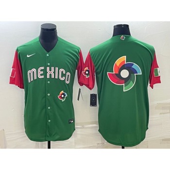 Men's Mexico Baseball 2023 Green World Baseball Big Logo With Patch Classic Stitched Jersey Men's Mexico Baseball 2023 Green World Baseball Big Logo With Patch Classic Stitched Jersey