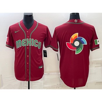 Men's Mexico Baseball 2023 Red World Baseball Big Logo Classic Stitched Jersey Men's Mexico Baseball 2023 Red World Baseball Big Logo Classic Stitched Jersey
