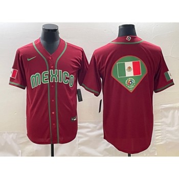 Men's Mexico Baseball 2023 Red World Baseball Big Logo Classic Stitched Jersey Men's Mexico Baseball 2023 Red World Baseball Big Logo Classic Stitched Jersey