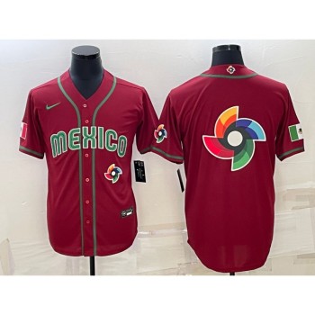 Men's Mexico Baseball 2023 Red World Baseball Big Logo With Patch Classic Stitched Jersey Men's Mexico Baseball 2023 Red World Baseball Big Logo With Patch Classic Stitched Jersey